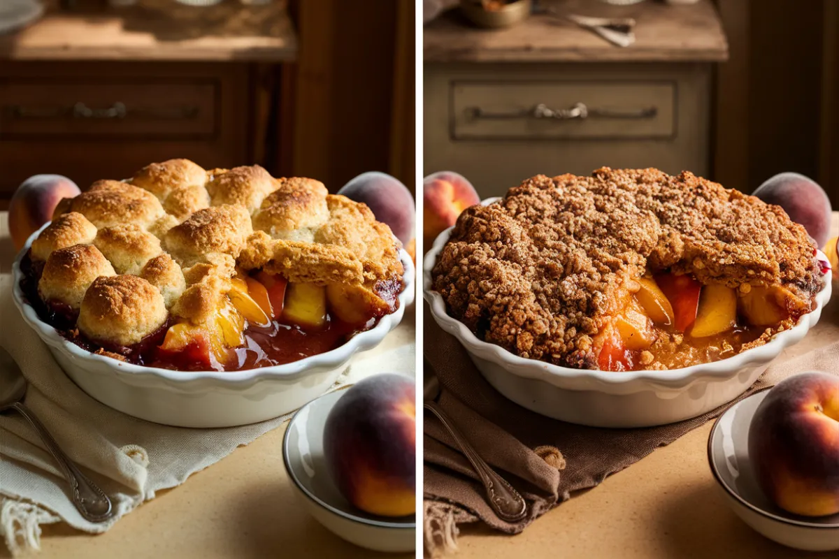 Is peach cobbler the same as peach crumble?